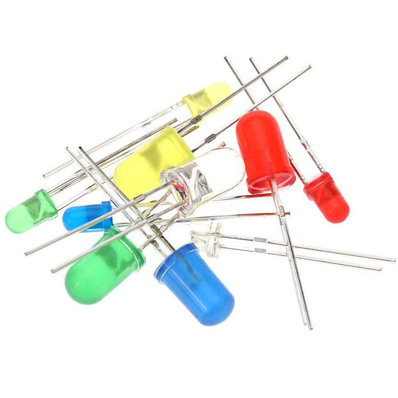 MINGZE LED light diode set, 3 mm 5 mm diodes electronic components light diodes round 2-pin electronic components with 5 colors red blue green yellow white (200 pieces)