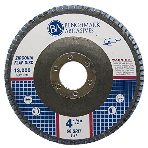 Benchmark Abrasives 4.5" Premium Zirconia Type 27 Flap Discs Grinding Wheels for Sanding Stock Rust Removal Finishing Grinding Deburring Stainless Steel, 7/8" Arbor (10 Pack) - 60 Grit