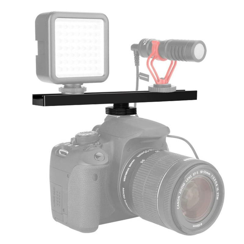 BGNing Dual Cold Shoe Extension Bar, Cold Shoe Splitter, 18cm Extension Rail Bracket Bar 1/4" Screw Cold Shoe Mount for Flash Speedlite Video Light Microphone