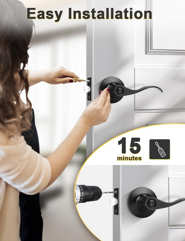Mengico 2 Pack Door Lever Interior,Black Lever Door Handle,Modern Door Handle Privacy Door Lever(for Bedroom Bathroom),Reversible Wave Lever Handles Black