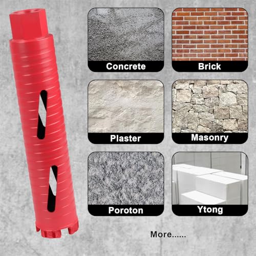2" Diamond Core Drill Bit, 9-1/20" Dry/Wet Laser Welded Drill Bit with 4 Diamond Segments, 51MM Hole Saw for Reinforced Concrete Brick Masonry, Fits Hand Drill/Angle Grinder (Red) 2"(51MM)