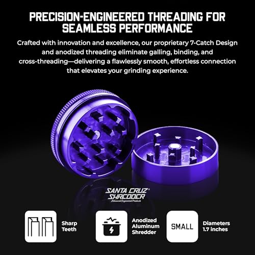 Santa Cruz Shredder Metal Herb Grinder Knurled Top for Stronger Grip 2-Piece Small (Mini) 1.7" (Purple) Purple