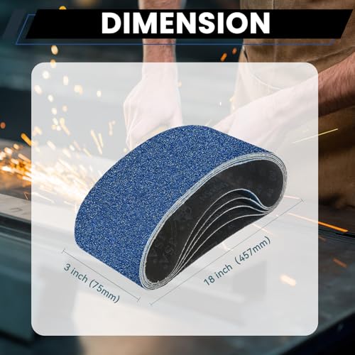 3x18 Inch Sanding Belts 20 Pcs (4 Grit, 5 Each of 40, 60, 80, 120 Grits) Heavy Duty Belt Sander Zirconia Belt Sander Paper for Wood, Metal, Stainless Steel, Automotive, and Furniture 3x18 Inch 40/60/80/120 Grits-20 PCS