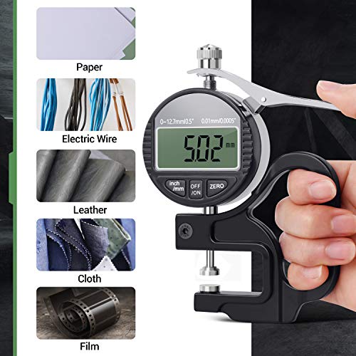 Digital Thickness Gauge 0.5in/12.7mm 0.0005in/0.01mm for Leather 0.5"/0.0005"