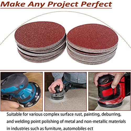 100 PCS 6" PSA Sanding Discs -20 Each of 60, 80, 120, 180, 240, Grit- 6 Inch Self Adhesive Stickyback Sandpaper Discs for DA Sander, Sand Automotive Car Paint, Woodworking Wood, Metal