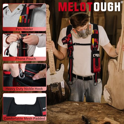 MELOTOUGH 2 pcs Tool Belt Suspenders Construction Bag Suspenders Padded Work belt Suspenders for Carpenter/Electrician/Roofing/Farmer work Suspension Rig