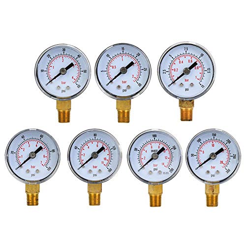 Mechanical Pressure Gauge Pressure Gauge Measuring Tool 1/8inch BSPT Base Connection for Air Oil Water Measurement (0-60psi, 0-4bar)