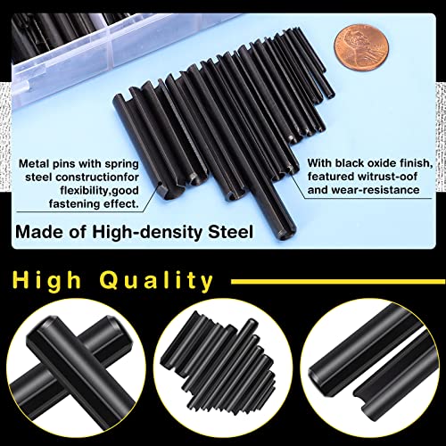450 Pcs Split Roll Pin Assortment Set with Storage Case M2 M2 M3 M4 M5 M6 M2 M7 M8 M9 M10 Slotted Spring Steel Pins Black Dowel Tension Roll Pin for Home Improvement Automotive Machine Repair Tool