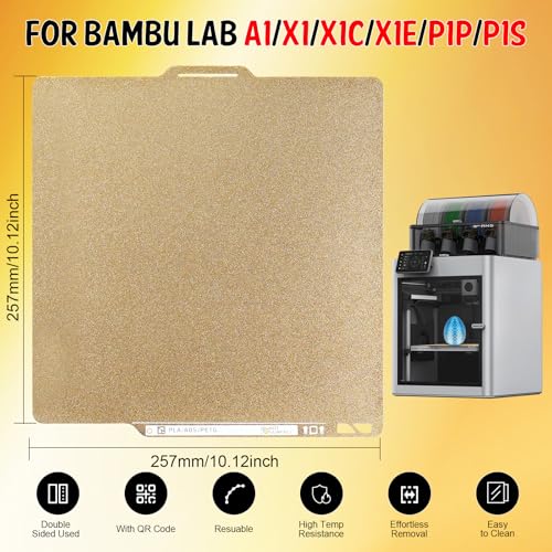 Textured PEI Build Plate for Bambu Lab X1 X1C X1E P1P P1S A1, Flexible PEI Spring Steel Bed Plate with Identification Code for Bambu Lab 257x257mm 3D Printer Platform