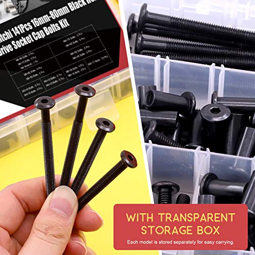 Hilitchi M6 Hex Drive Socket Cap Bolts Kit Countersunk Head Screws Bolts Dowel Barrel Nuts Crib Bolts Nuts Assortment Kit for Furniture Hardware Fitting (16-80mm Assortment Kit-140PCS) 16-80mm Assortment Kit-140PCS