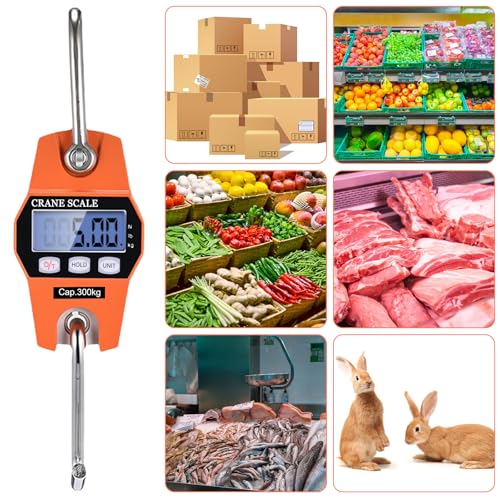 Digital Hanging Scale, 300 kg Mini Portable Scales with Hooks, LCD Display Suitcase Scales Digital with Hooks, Luggage Scales Support Load Scale, Spring Scales for Suitcases, Fishing, Hunting