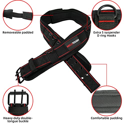 MELOTOUGH Padded Tool Belt with D ring for men construction Strong Durable Double Metal Roller Buckle + 2 Inch Nylon Web Work Belt with Quick Release Metal Buckle