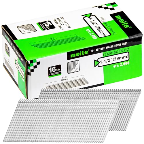 meite 16 Gauge 20 Degree Finish Nails Set 2-1/2 Inch & 1-1/2 Inch Galvanized Angled Finishing Nails for Finish Nailer Cabinet Crown Baseboard