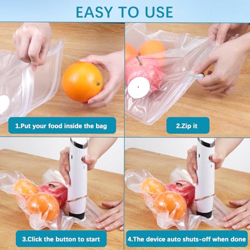 Kssvzz Handheld Food Vacuum Sealer Machine with 10 Reusable Vac Seal Bags Vacuum Bag Sealer Kit (10 Bags)