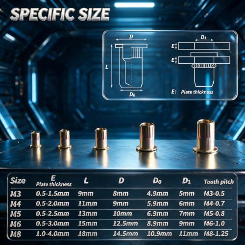 430Pcs Pressure Rivet Nut Tool Kit, Metric Rivet Nut Combination (M8/M6/M5/M4/M3), Suitable for Automotive, Furniture, Decoration, Marine and Industrial Applications