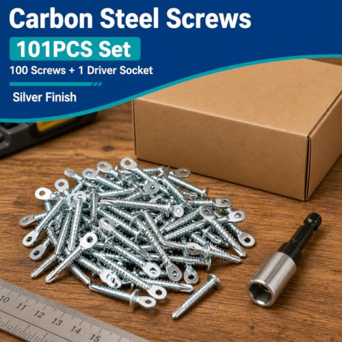 Eye Lag Screws for Wood Ceiling Wire, 100 Pcs with Driver Socket