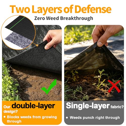 AMAGABELI 6 Inch 500 Pack Galvanized Landscape Staples 11 Gauge + 5.8oz 4ft x 50ft Weed Barrier