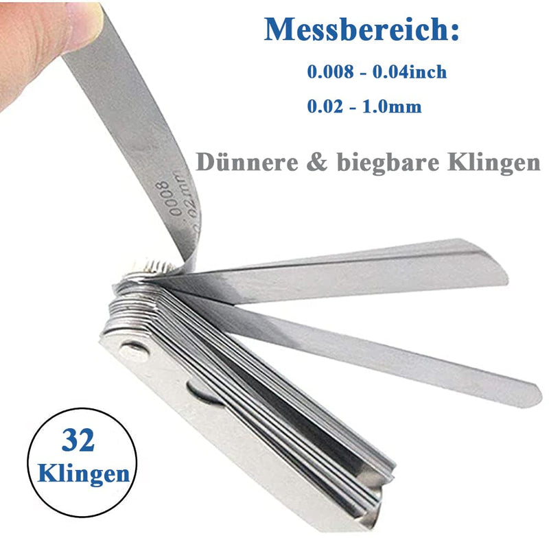 Mesee 32 Blade Stainless Steel Feeler Gauge Set, Feeler Gauge Measuring Tool, 0.02-1.0mm Double Marked Metric and Imperial Measuring Tool, for Measuring Gap Width Distance Gauge
