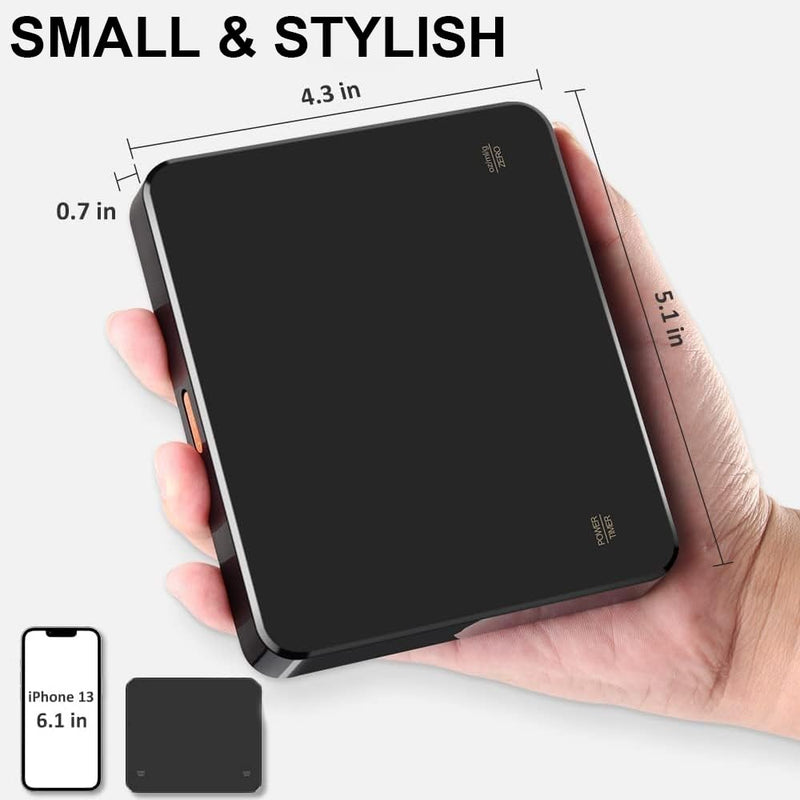 OBEST Mini Coffee Scale with Timer, Portable Kitchen Food Scale with Invisible Screen Rechargeable Digital Coffee Scale Espresso Scale with Timer 3kg/0.1g Precision Scale Black