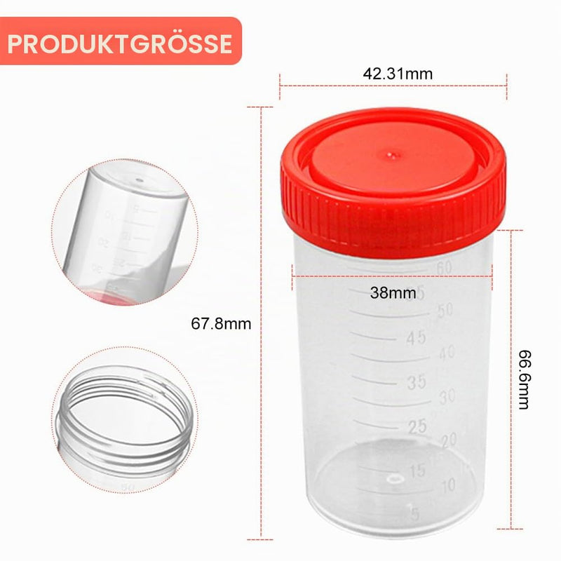 Urine Cup Sample Cup, Pack of 6 Rin Cups with Screw Lid Sample Cup, 60 ml Urine Sample Cup, Screw-On Lid Container, Urine Sample Cup, for Experiments, Storage 6 pieces red