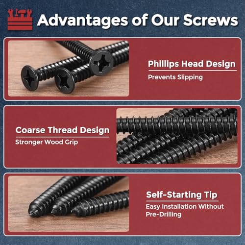 501pcs Phillips Flat Head Wood Screws with Screwdriver #6x1 Black
