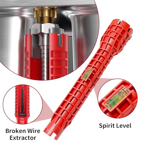 Basin Wrench Set, 6-Piece Sink Faucet Installation Tool Kit, 8-in-1 Adjustable Plumbing Spanner with Wide Jaw, 10-70mm Range