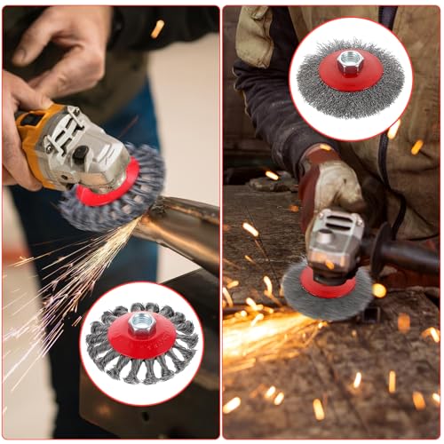 10-Pack Stainless Steel Wire Wheel & Cup Brush Set for 4-1/2" Angle Grinder - 4 & 3 Inch Knotted and Crimped Brushes with 5/8"-11 Threaded Arbor for Rust, Paint, Weld Removal