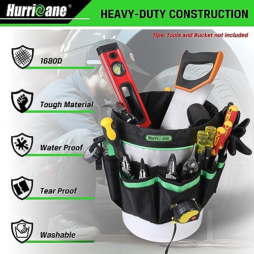 HURRICANE 5 Gallon Bucket Tool Bag Organizer, Garden Tool Caddy with 52 Pockets, Waterproof for Most Buckets (Pack of 2) 5 gallons (Pack of 2)