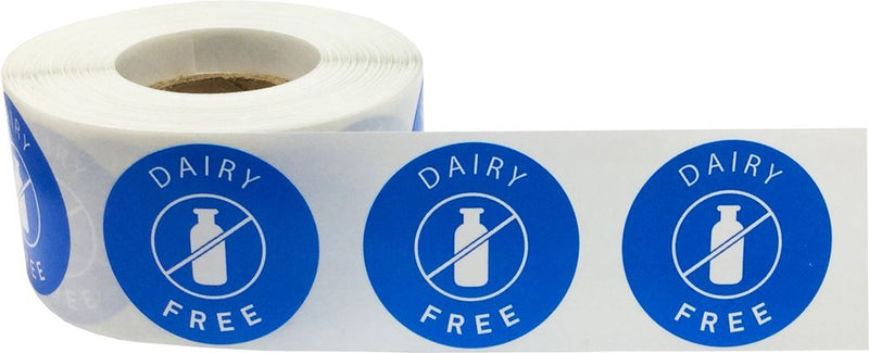 Dairy Free Food Rotation Labels, 1.25 Inch Round Circle Adhesive Stickers, 500 Allergy Identification Labels Per Roll for Restaurants, Kitchens, and Food Prep – Made in the USA