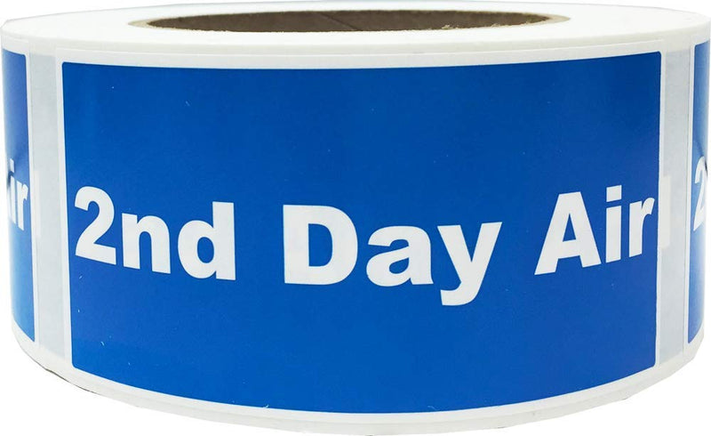 Second Day Air Shipping Labels – Blue with White Text, 2 x 4 Inch Adhesive Stickers, 500 Total Labels Per Roll for Packages, Mailing, Shipping, and Inventory – Made in the USA