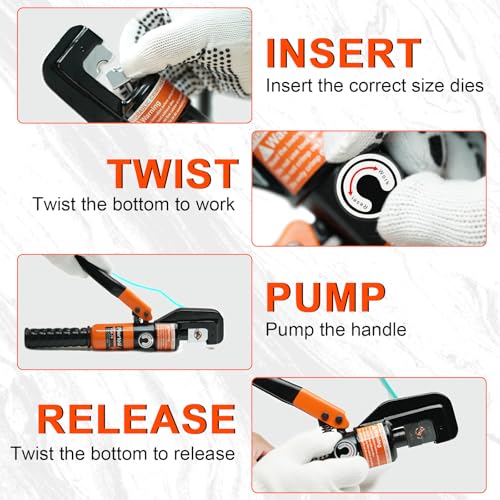 Hydraulic Battery Cable Crimpers 10 Tons 12‑2/0 AWG Stainless Steel Railing Orange 11pcs