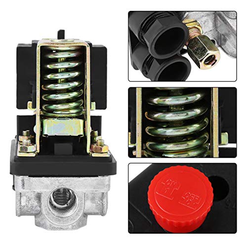 Vikye Heavy Duty 240V 16A Four Port Air Compressor Pressure Switch Control, 90-120PSI, Black, Push Button, Manual