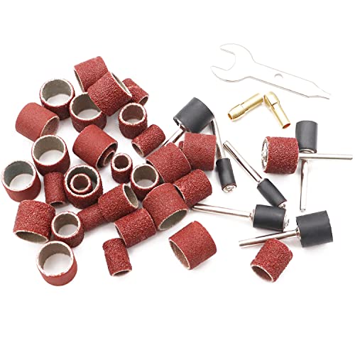 531Pcs Rotary Tool Sanding Drum Bits Kit for Dremel,80/120/240/320/400/600 Grit Each of 28 Pcs, Drum Mandrels 24Pcs-3 diameters (1/2", 3/8", 1/4"),Self-Tightening Drill Chuck 2Pcs,Wrench 1Pcs
