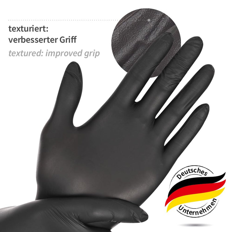 Franz Mensch Dark 27018 Nitrile Gloves Size L Black | Safe Light, tear-resistant, latex-free, 24 cm, disposable gloves, hygiene, care, cleaning
