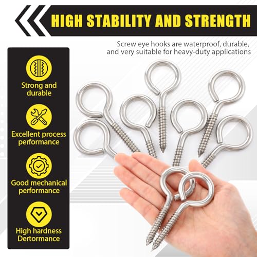 20 Pcs 4" 304 Heavy Duty Eye Hooks Screw, M8 Large Eye Screw Bolt