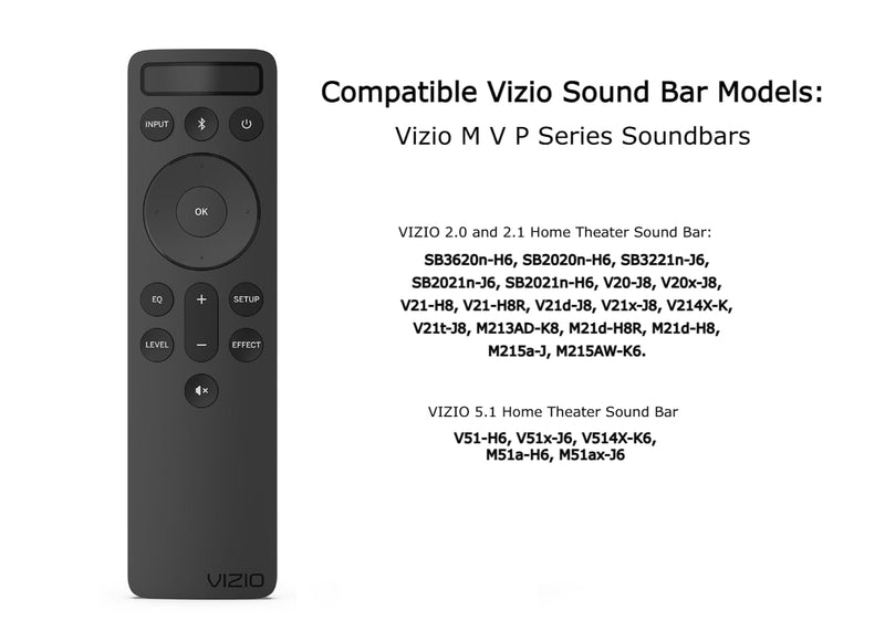 Vizio OEM Replacement Bluetooth Backlit Display Sound Bar Remote Controller for 2.1 5.1 Home Theater, Channel Soundbar System and M V P Series Home Audio System