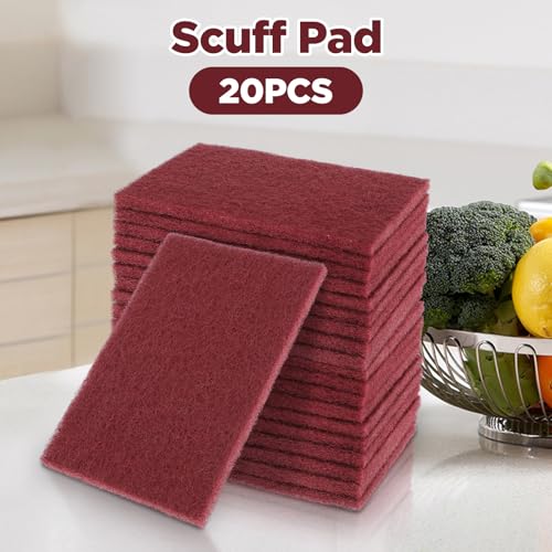 20 Pack 7447 General Purpose Scrub Pad - Maroon, 6" X 9" Abrasive Finishing Pad for Paint Prep, Scuffing, Scouring, Sanding, Adhesion Scratch