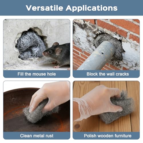 82 FT (1.5LB) Steel Wool Mice Control, #1 Steel Wool, Mouse Hole Filler, Mice Barrier Mouse Gap Filler for Garden, House, Garage, Prevent Animals from Entering Holes, Siding, Pipeline, Vents