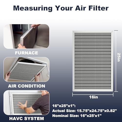 16x25x1 Reusable Air Filter, Electrostatic, Washable Lasts a Lifetime, Breathe Fresher Air in Home and Office HVAC AC Furnace Systems, Merv 8 (Actual Size: 15.5x24.65x0.82 Inch) 24.6" x 15.7" x 1"