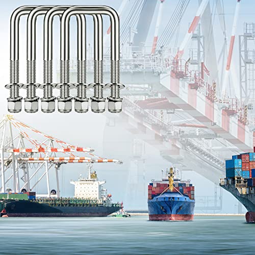 4 Pcs 304 Stainless Steel Square U-Bolt, 1/2 D x 2 1/16 W x 4 3/4 Inch