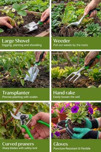Gardening Tools Set, 23-Piece Heavy Duty Ergonomic Garden Hand Tools with Storage Tote, Knee Pad & Protective Gloves - Ideal Gardening Gifts for Women, Men & Gardeners Gardening Tools Set