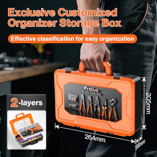 Preciva Crimping Tool for Insulated Terminals Wire Connectors, AWG20-10 Ratchet Crimper with 425 Pcs Insulated Terminals Connectors 425Pcs & 38Sizes