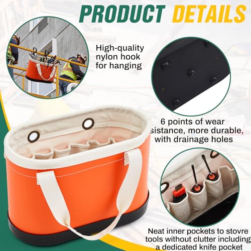1 Pcs Oval Bucket Tool Organizer with 14 Pockets, Orange 1