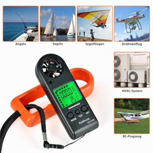 Kethvoz 816B Mini Hand Wind Gauge | 0.3~30m/s, Bft Scale & Temperature, Windchill, Wind Gauge for Windsurfing, Kite, Sailing, Drones, Outdoor, Flagpole Anemometer 816B (1 pack