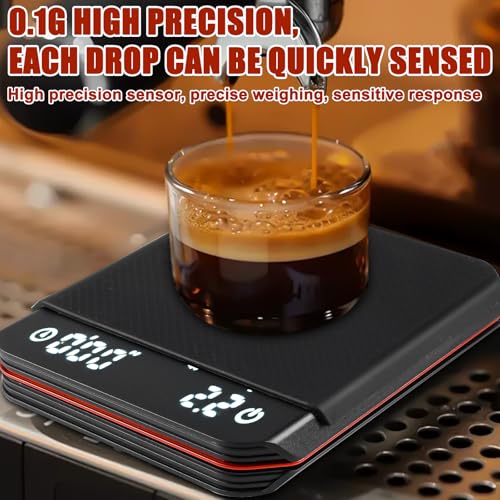 Espresso Scales with Timer, 3 Modes Digital USB Rechargeable Mini Coffee Scales with LED Display Screen Timer, 0.1 g High Precision Drip Coffee Scales for Filter Coffee, Cooking, Baking, Precision