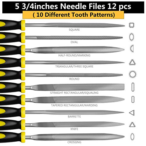 Metal File Set, Large Flat File/Half-Round File/Triangle File/Round File Black-17pcs