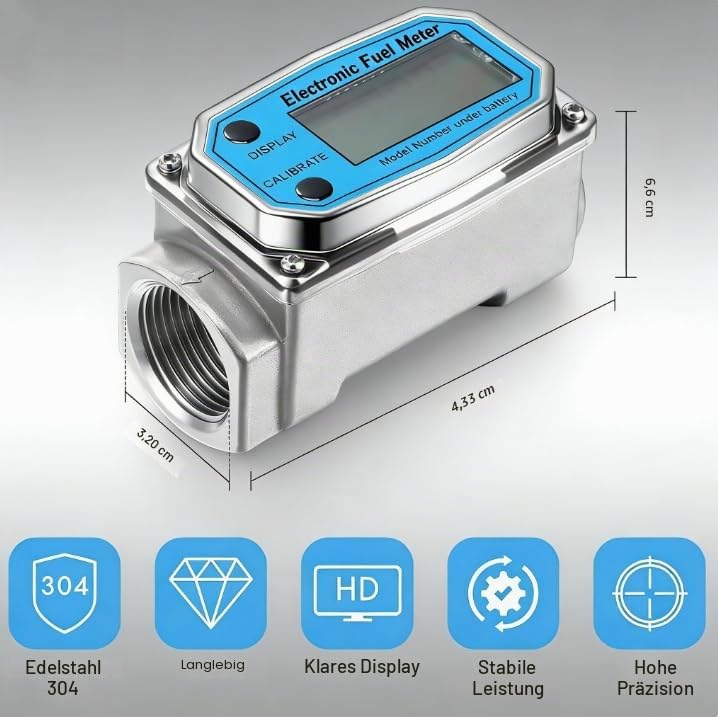 Digital Turbine Flow Meter, Mini Fuel Flow Meter 15-120 L/Min 1 Inch NPT Thread, Fuel Peak Flow Meter with Digital LCD Display, Kerosene Petrol Fuel Meter for Diesel/Fuel Blue