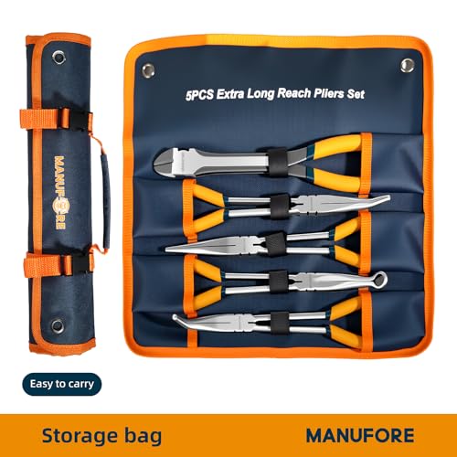 MANUFORE 5-Piece 11-Inch Long Reach Needle Nose Pliers Set for Tight Spaces 5PCS