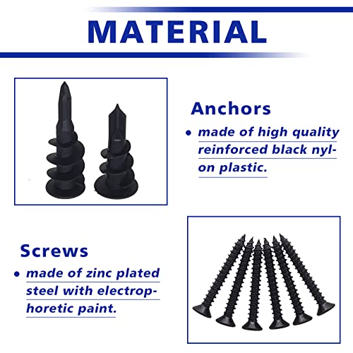 Drywall Anchors Self Drilling Hollow Wall Anchors with Screws, White Set 260 PCS, Black 260 PCS