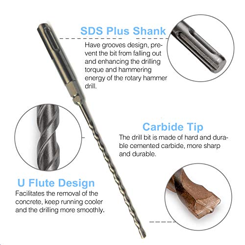 24PC, 3/16" x 7" with 1/4" SDS Plus Hex Rotary Hammer Drill Bits for Concrete Screw, Rotary Drill Bit 3/16, Sds Plus Bits (3/16 x 7,24) 24 3/16 x 7